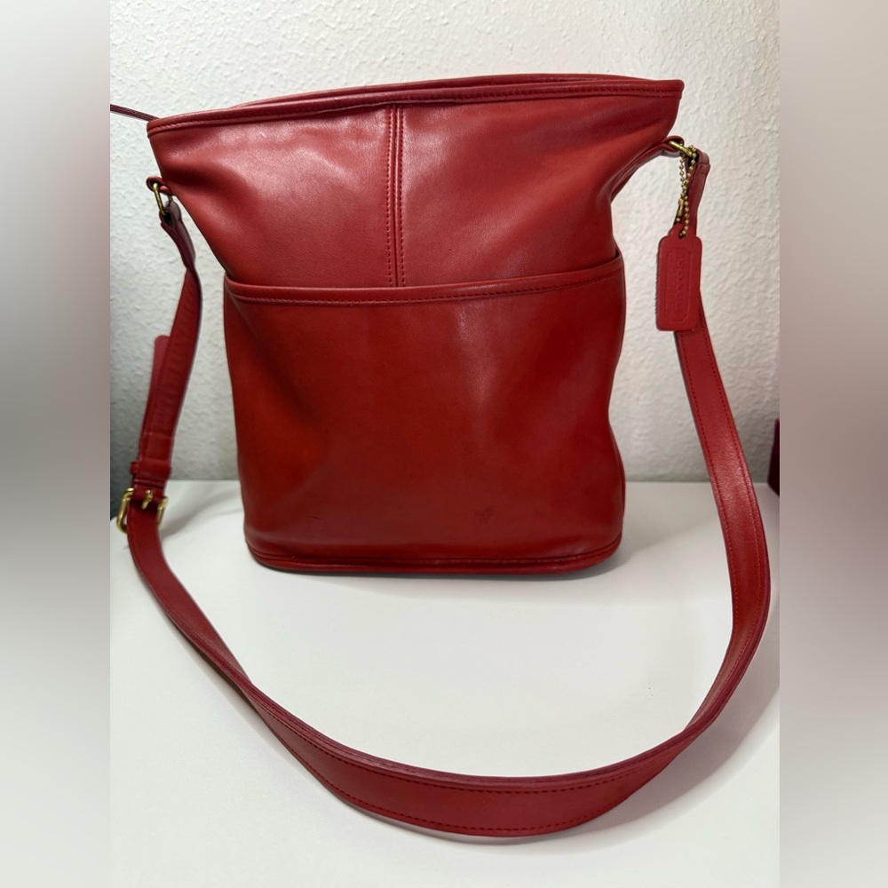 Vintage Red Coach Bleeker Bucket Handbag